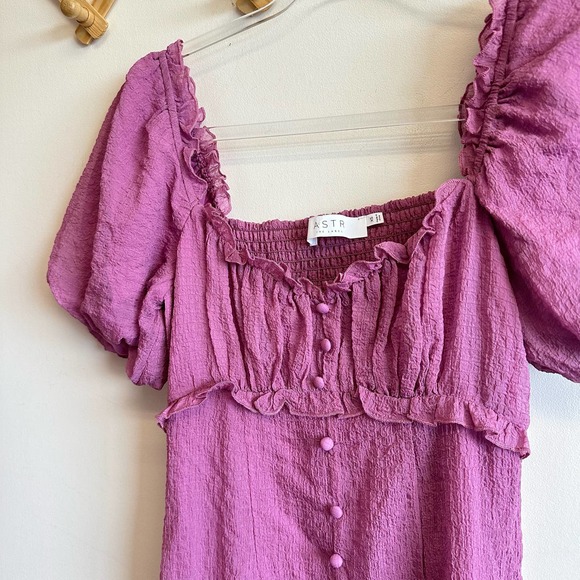 NEW ASTR The Label Rocco Dress Orchid Fuchsia Cottage Ruffle Puff Sleeve Size XS - Picture 15 of 16